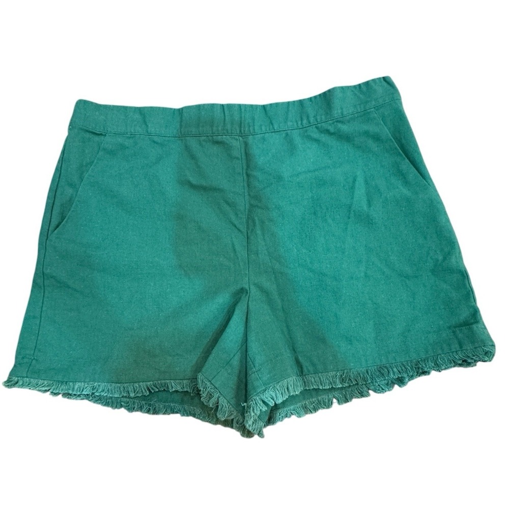 Tuckernuck Greenโ Linen Blend Shorts Size XL Fringe Hem Preppy Side Zip Pockets